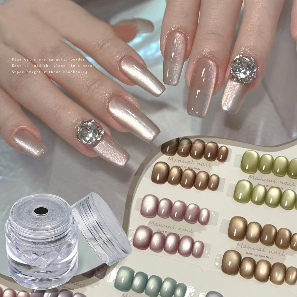 Nail Powder White Cat Eye Nail Glitter Metallic Effect Magnetic Dust Nail Dec
