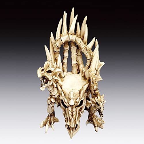 Skeleton Dragon Throne Chair Statue 7 Inch Cream Bone Design