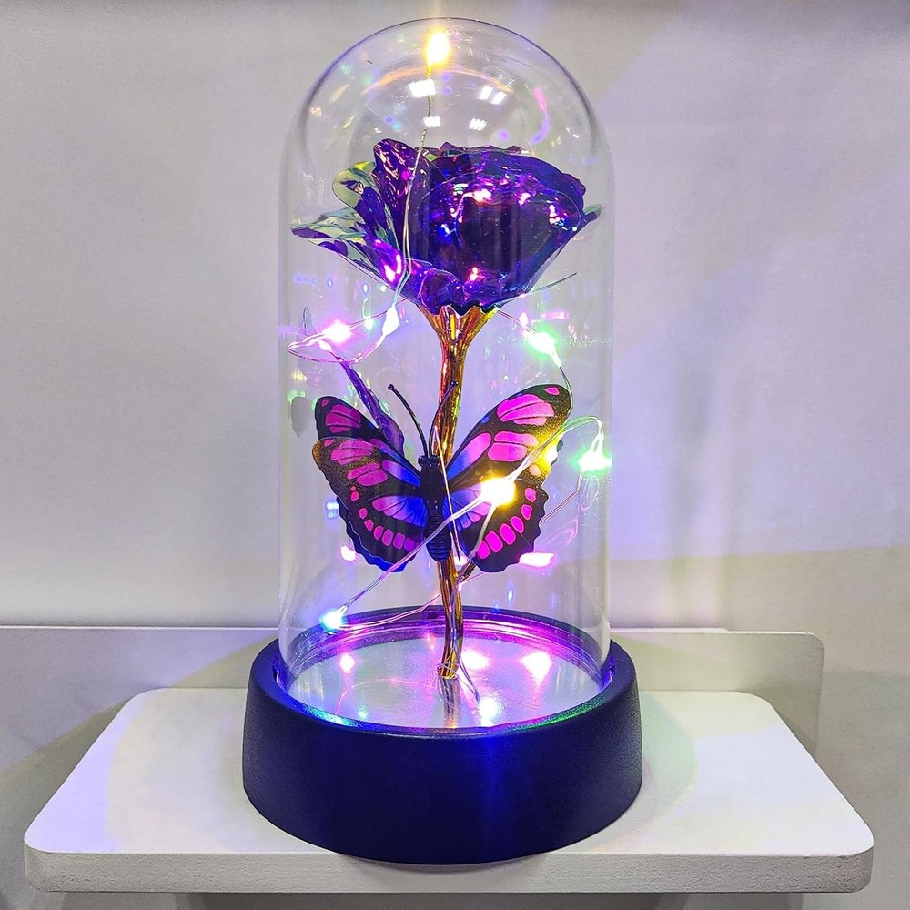 JUNQIU Mothers Day Rose Gifts for Mom, Glass Rose in Glass Dome, Light up Flower