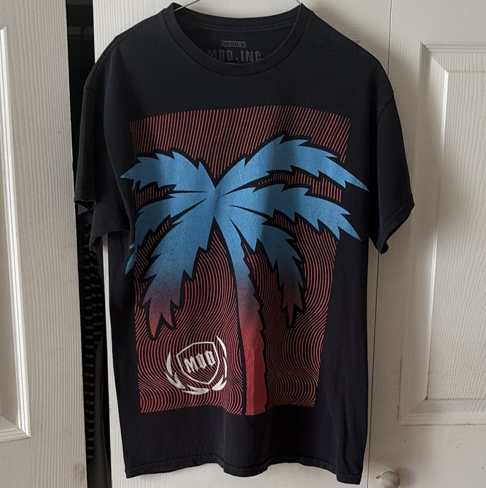 Mob Inc Men's Black Graphic Palm Tree Crew Neck Short Sleeve T-Shirt Size M