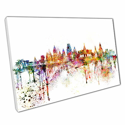 Print on Canvas Colourful Skyline landmarks CAMBODIA Wall Art Print