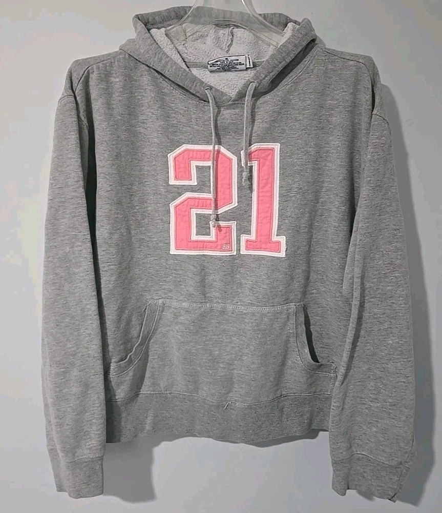 Steve & Barry’s Women Gray Hoodie Pink 21 Pullover Kangaroo Pocket Size XL