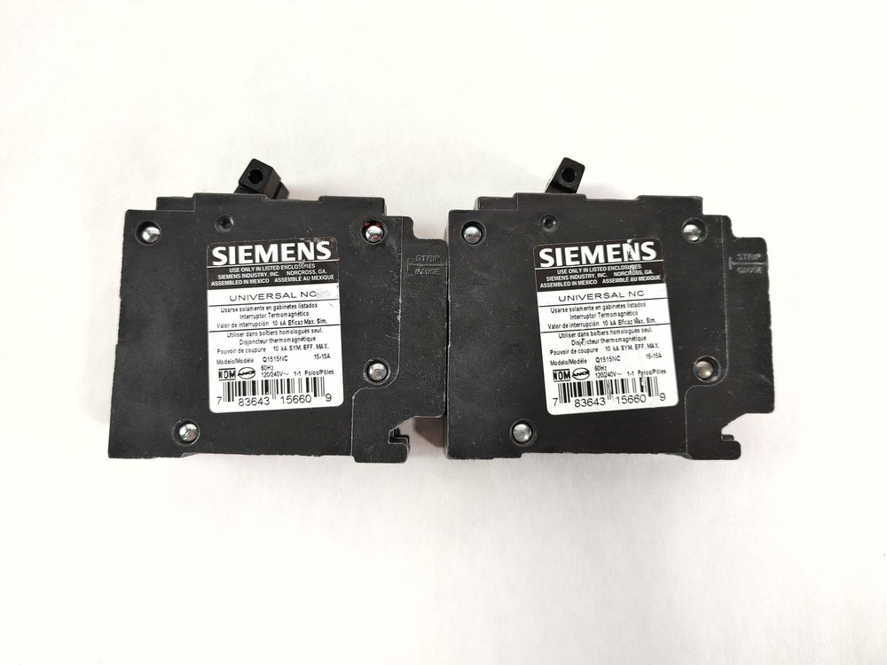 Lot of 2 Siemens Q1515NC Duplex Universal Circuit Breaker 120/240V Single-Pole