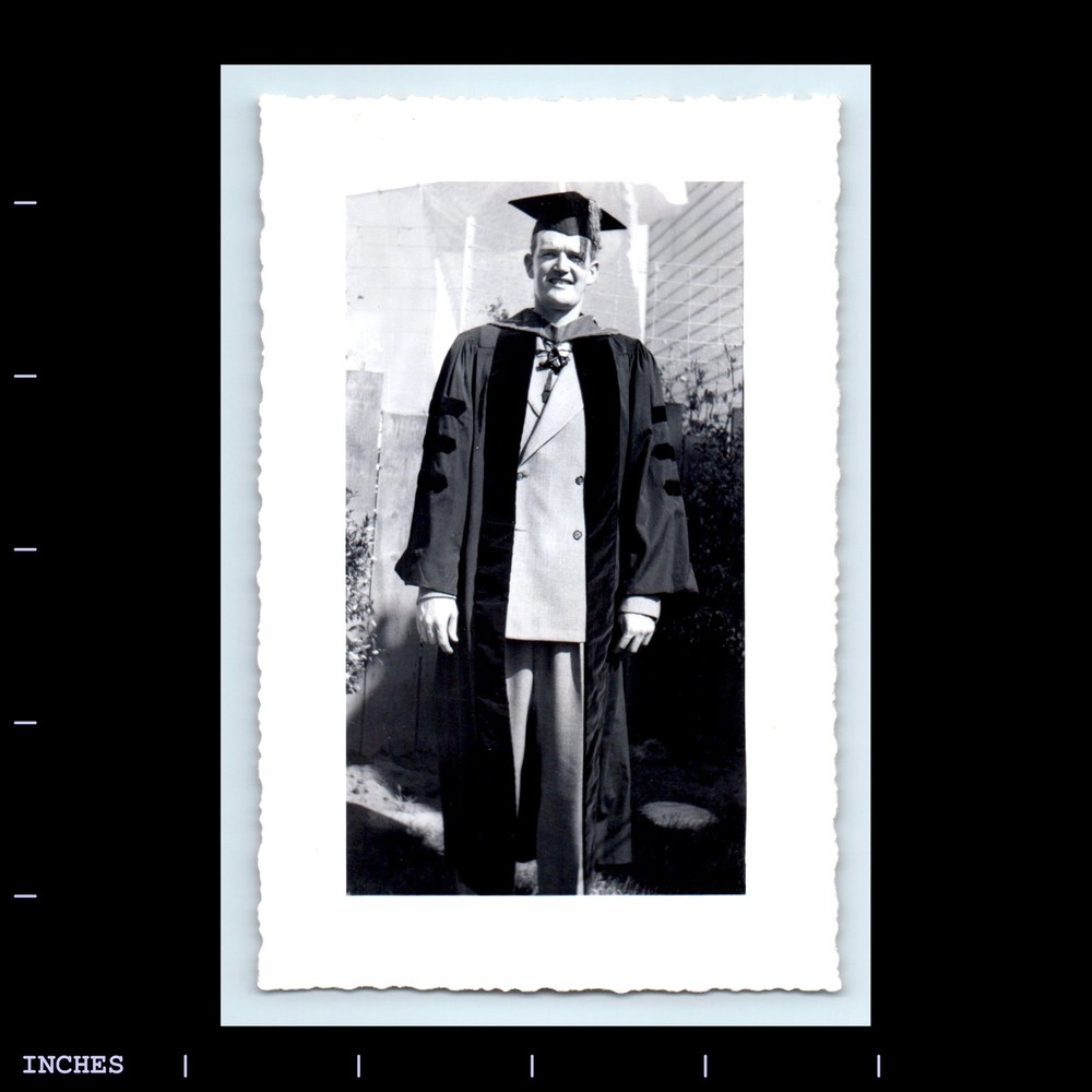 Vintage Graduation Cap and Gown Double Exposure Photo of Man