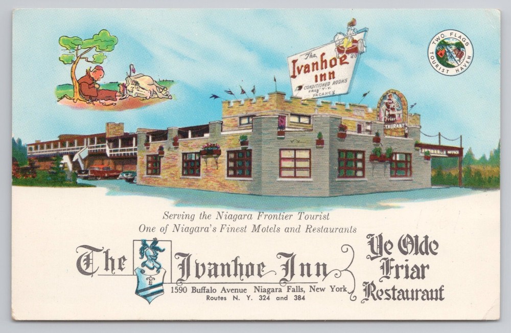 The Ivanhoe Inn & Ye Olde Friar Restaurant Niagara Falls New York 1950s Postcard