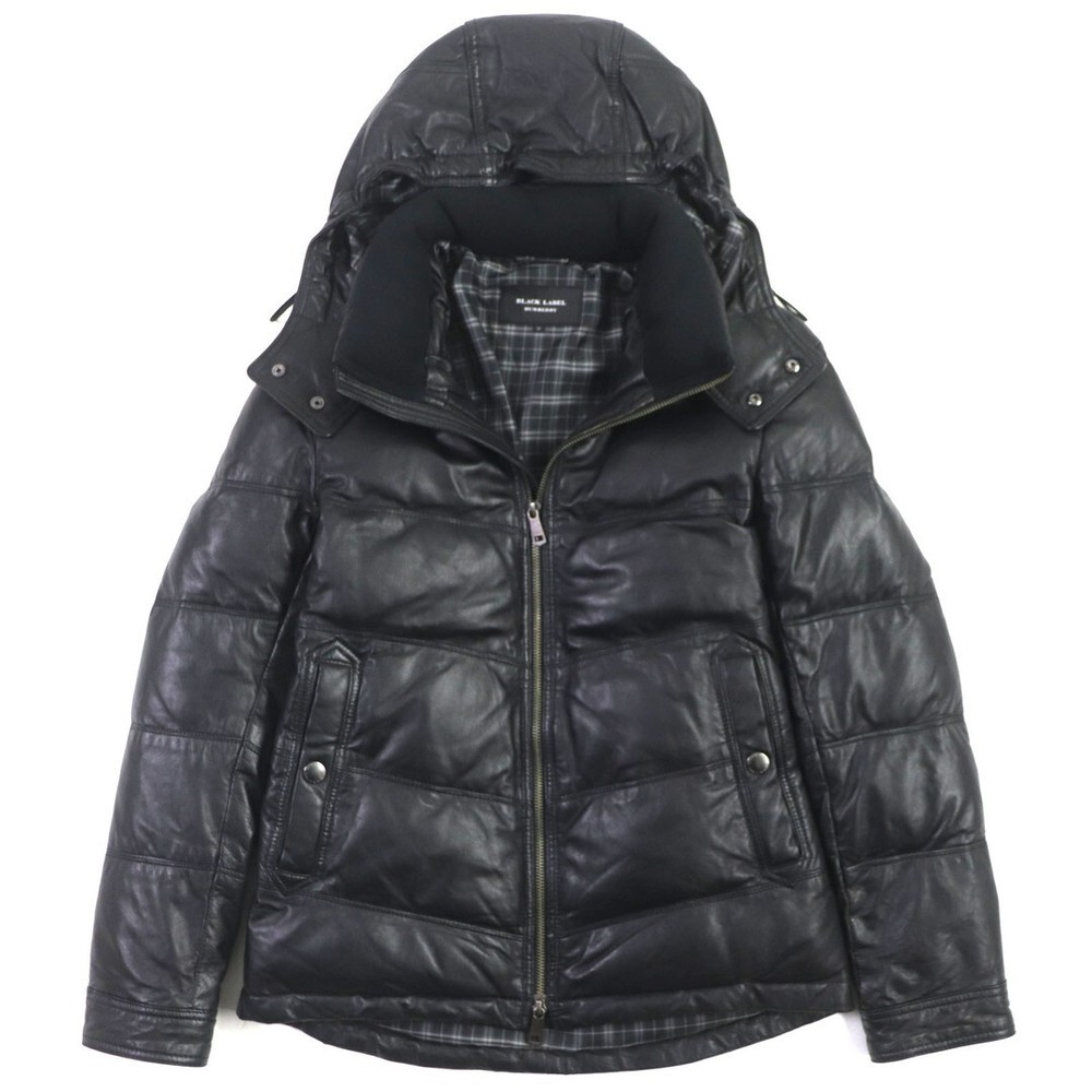 Burberry Black Label черный ягненок кожаный вниз куртки M б/у Японии отличном состоянии