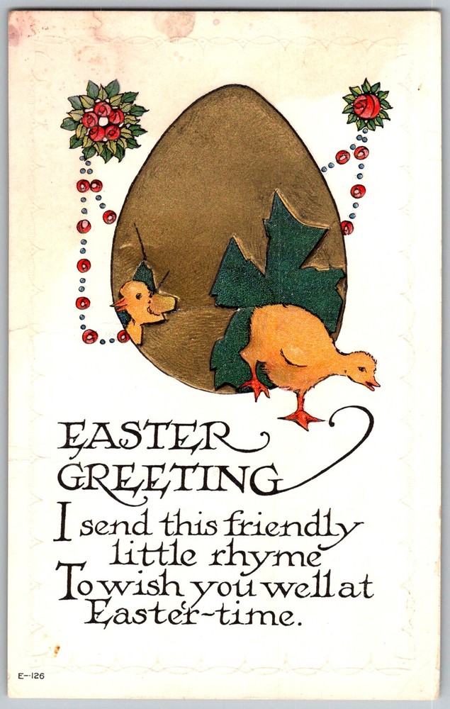 Antique Postcard Easter Chicks Egg Greeting 1910s