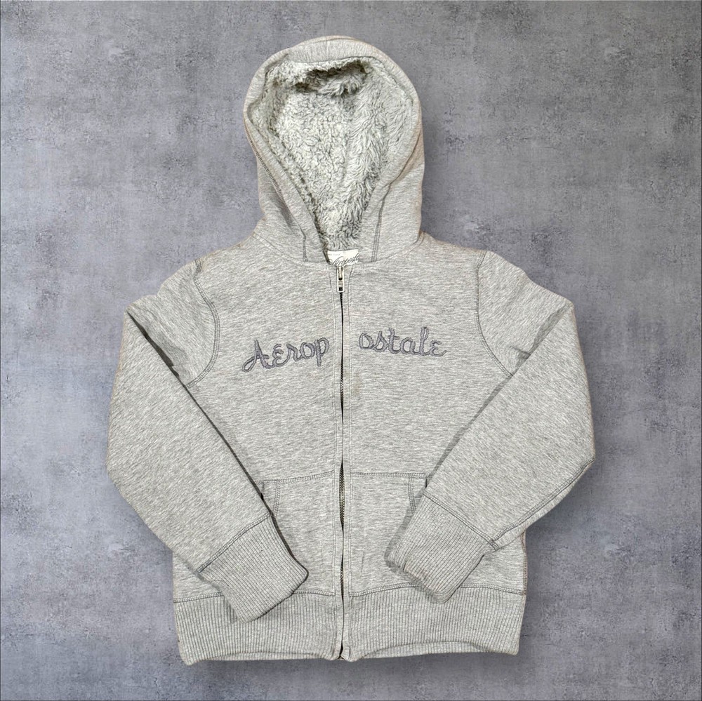 Aeropostale Y2K Women’s Gray Faux Fur Lined Zip Up Hoodie/ Sz: L