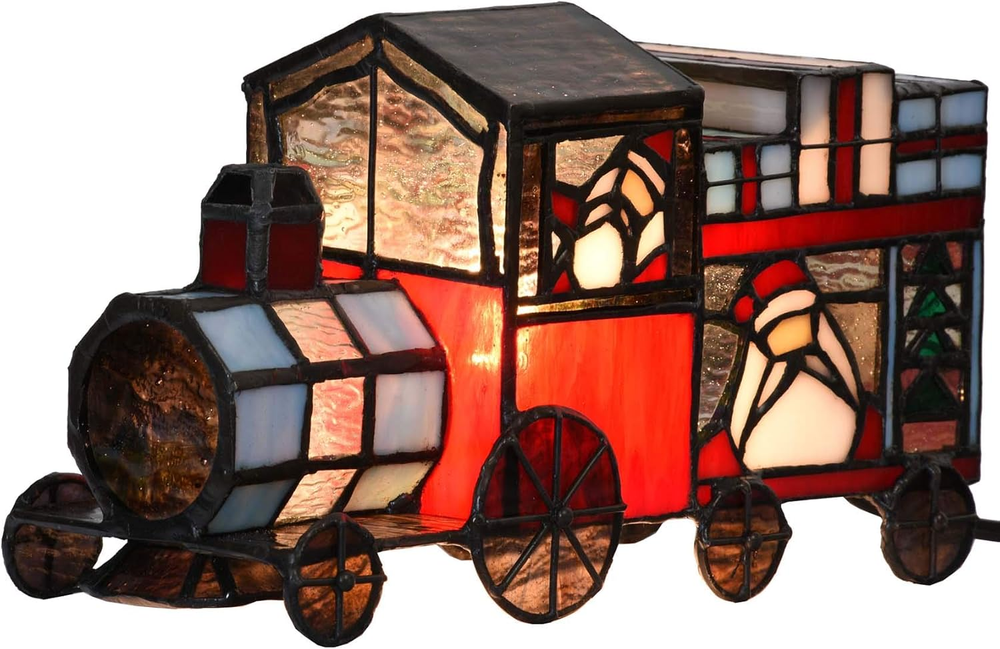 L10775 Christmas Train Tiffany Style Stained Glass Accent Table Lamp Night Light-image