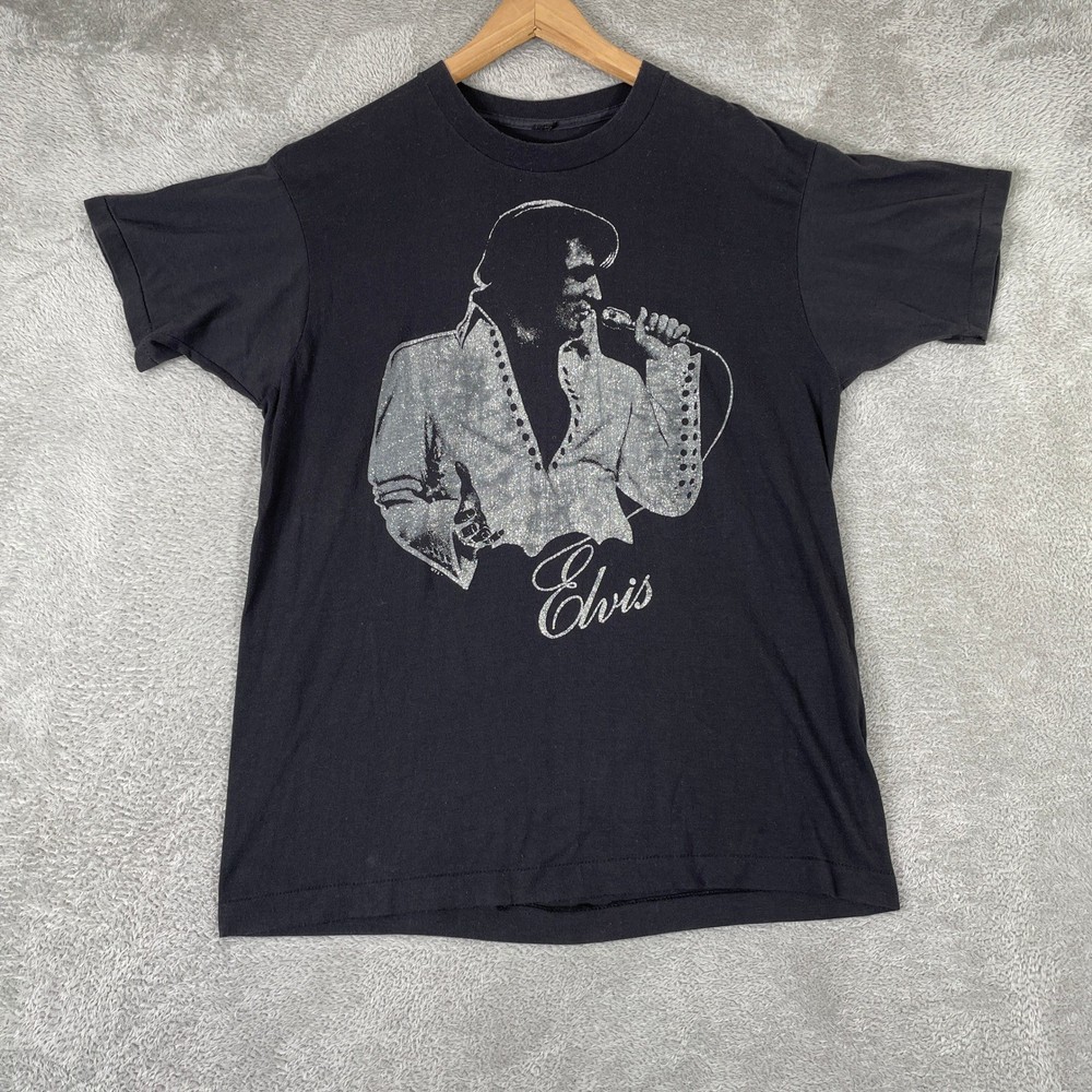 Elvis Presley Vintage Graphic T Shirt Womens Large Black Rock and Roll Music