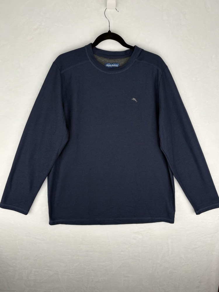Tommy Bahama Waffle Knit Men Long Sleeve Crew Neck Shirt Top, Navy Blue, Casual