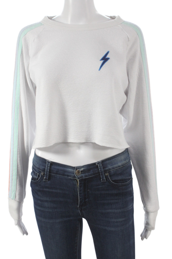Aviator Nation Women Retro White Cotton Crew Neck Long Sleeve Pullover Size XSFree Shipping in US $100+ Orders | $6.95 Orders Below