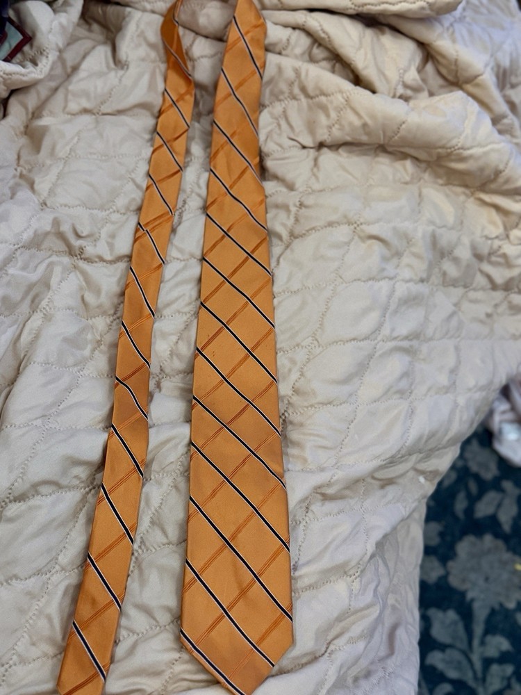 IZOD Men's Woven Silk Tie Plaid & Checks Orange Blue White Pattern