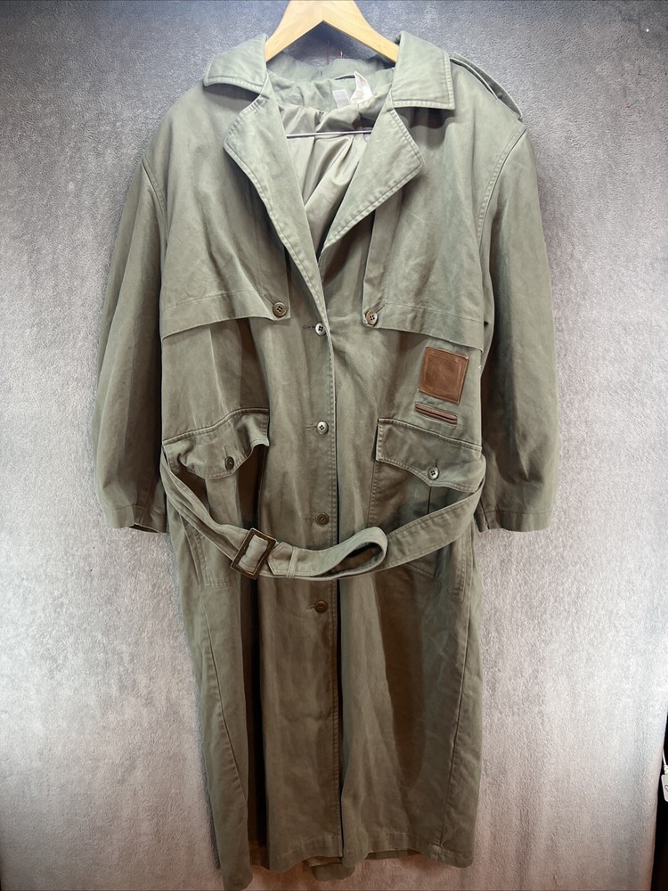 Vintage Green Cotton Duster Trench Coat for Women Size 14