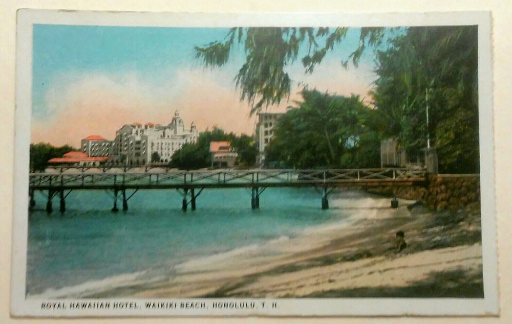 1920's Waikiki Beach Piers Royal Hawaiian Moana TH Hawaii Honolulu Paper Co