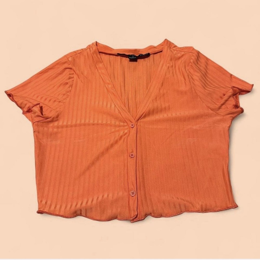 HYFVE Button Up Crop Top Orange Women’s Size Medium Short Sleeve