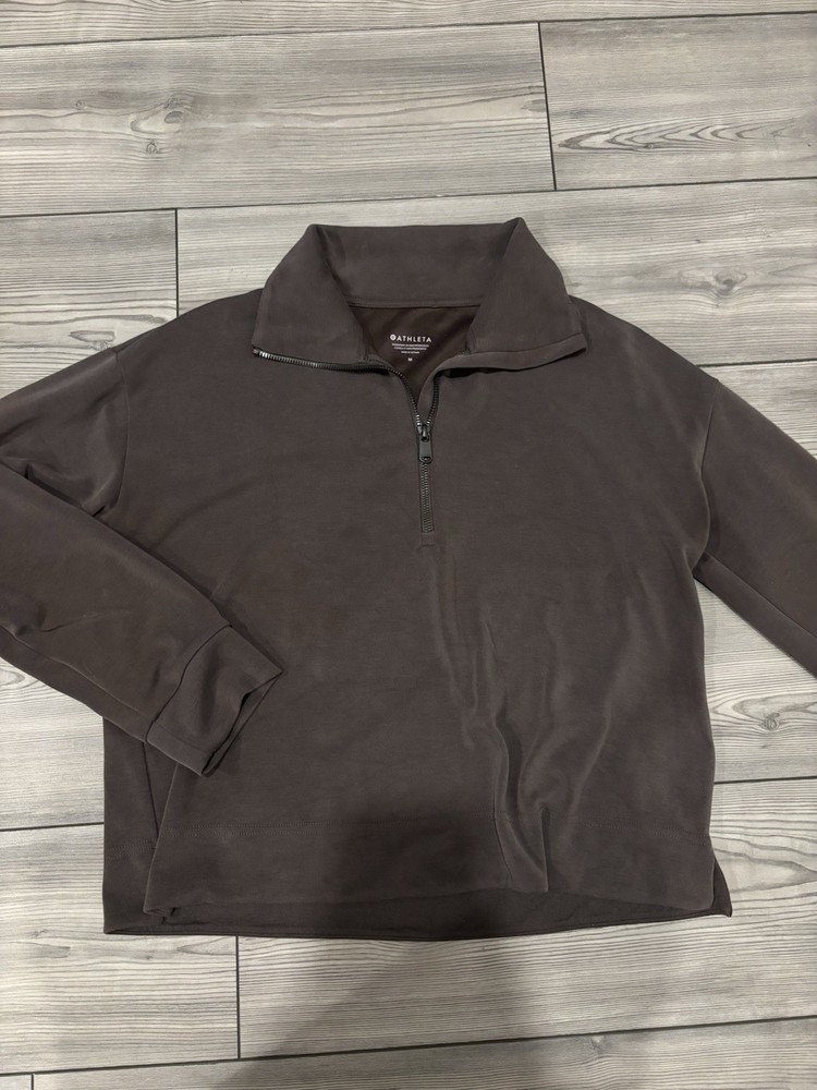 Athleta Forever Fleece Brown dark grey  1/4 Zip Sweatshirt Women Size M