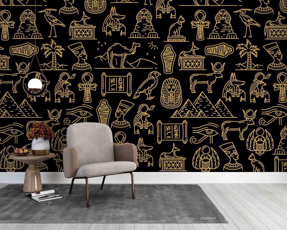 3D Egypt Theme Golden Pattern Wall Murals Wallpaper Murals Wall Sticker