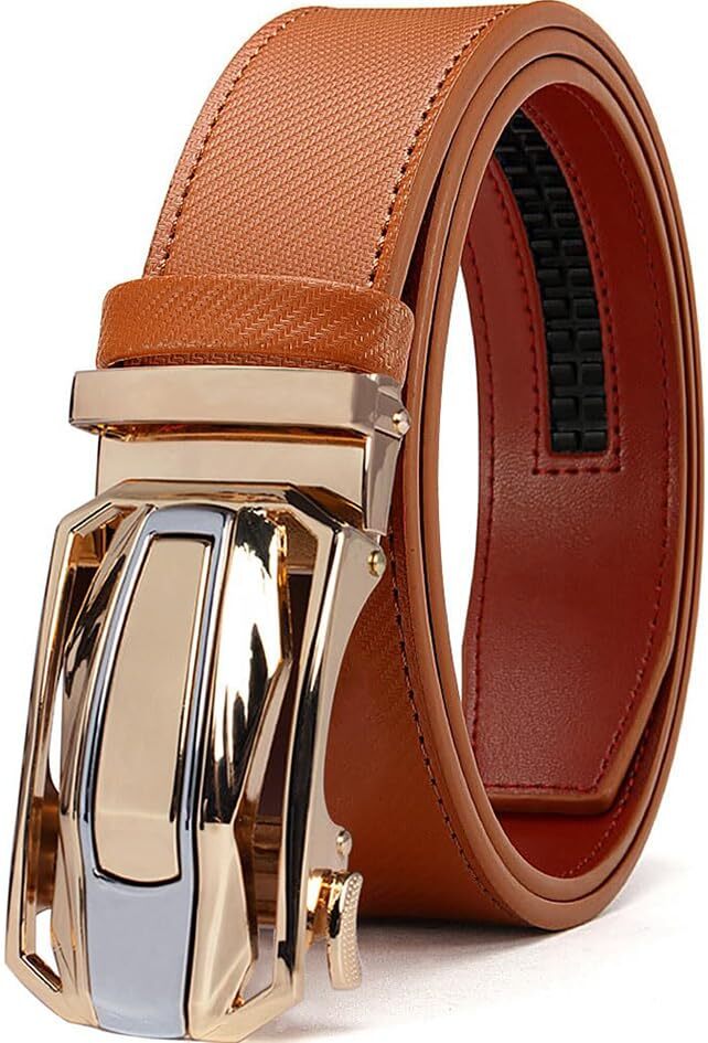 Men's Adjustable Ratchet Belt -Tan Leather Dress Belt for Men, Customizable F...