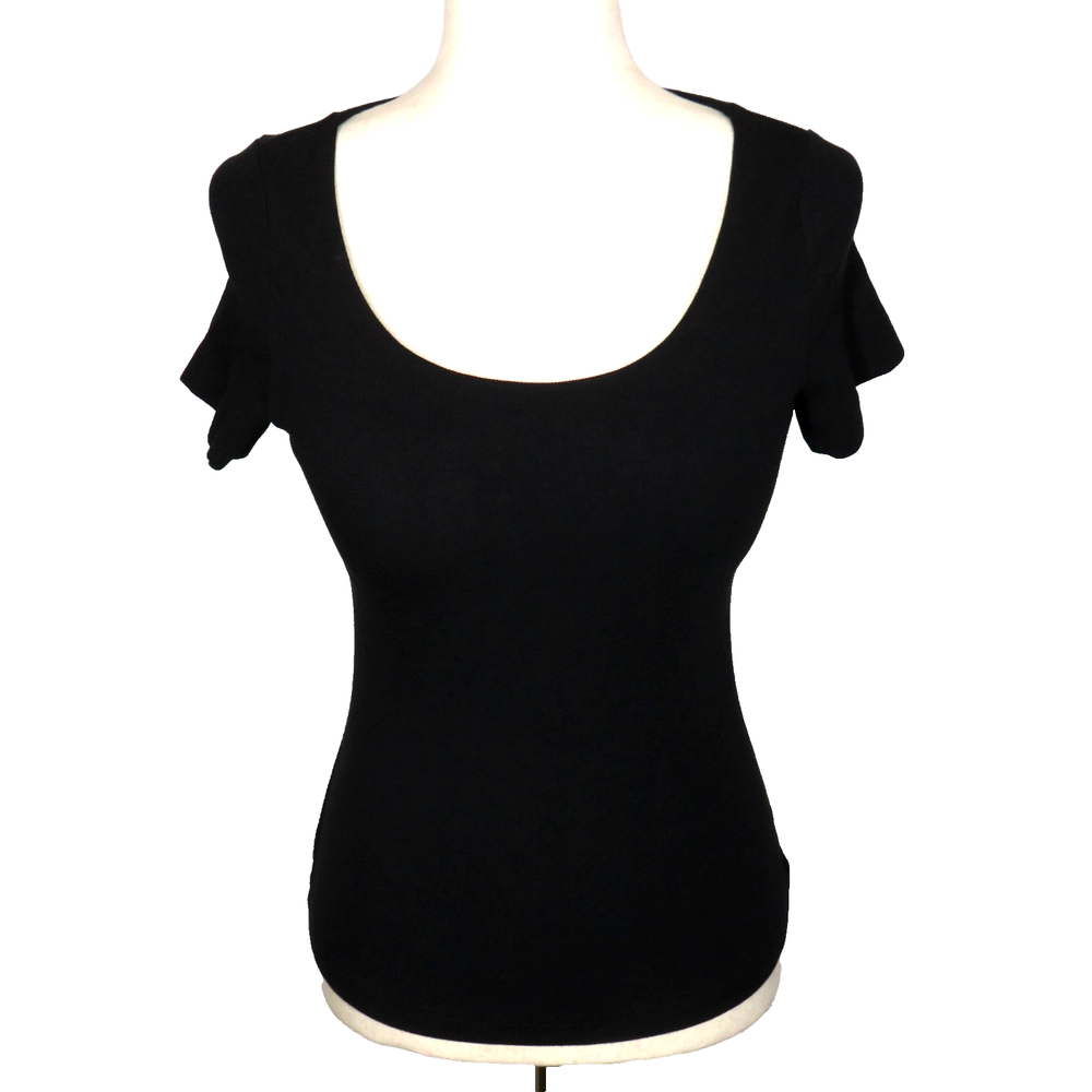 OGL Plantive Cotton Blend Ribbed Padded Shelf Bra Brami Tee Black Size Medium