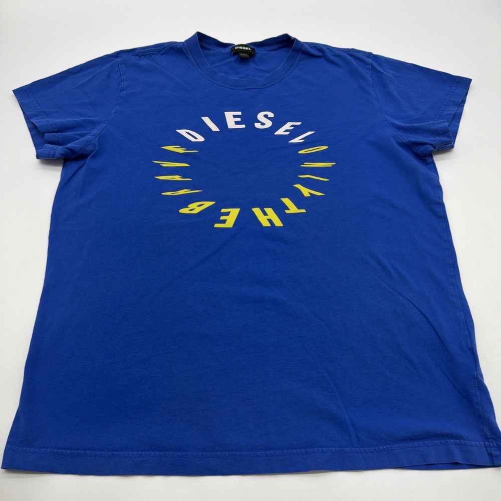 Diesel T-shirt Men L Blue Graphic Print Logo 100% Cotton.#45741