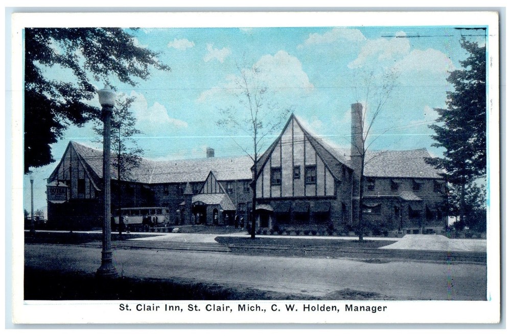 c1920's St. Clair Inn Hotel & Restaurant Building St. Clair Michigan MI Postcard
