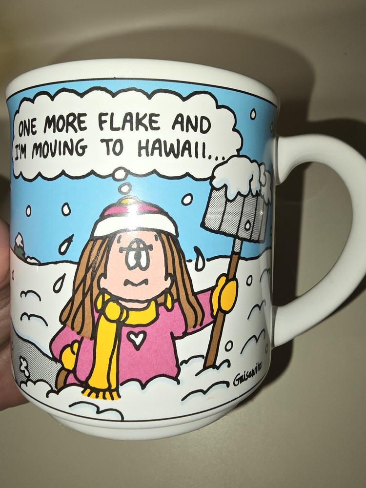 Cathy comic strip 80s office Coffee Mug Moving to Hawaii snow  Cathy Guisewite