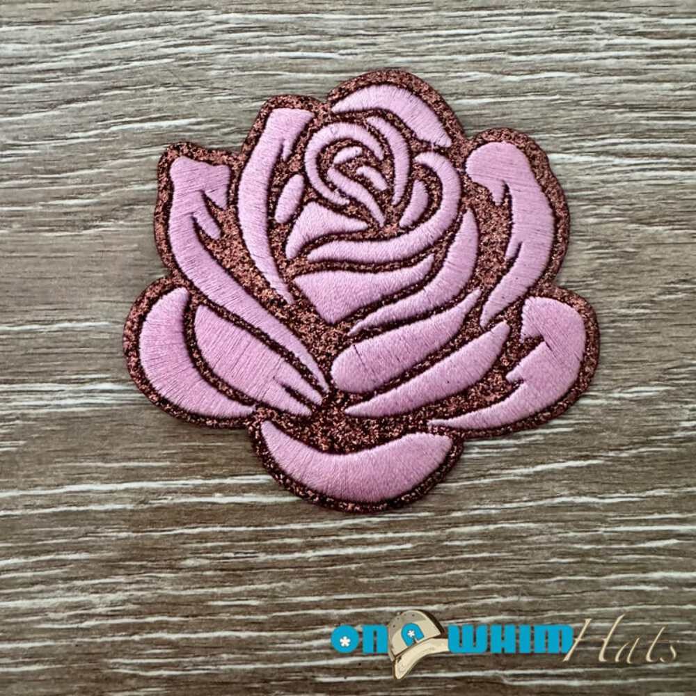 Glitter Rose Iron-On Patch - Pink