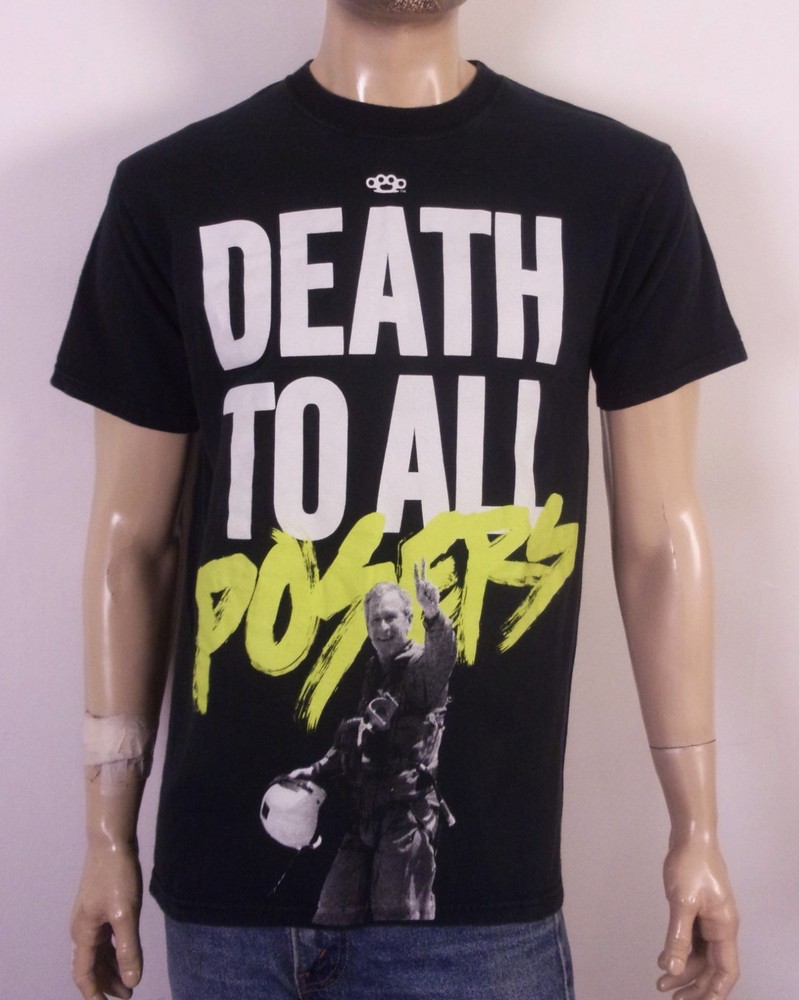 vintage 00s Y2K euc RARE George W. Bush T-Shirt Death to all Posers USA sz M
