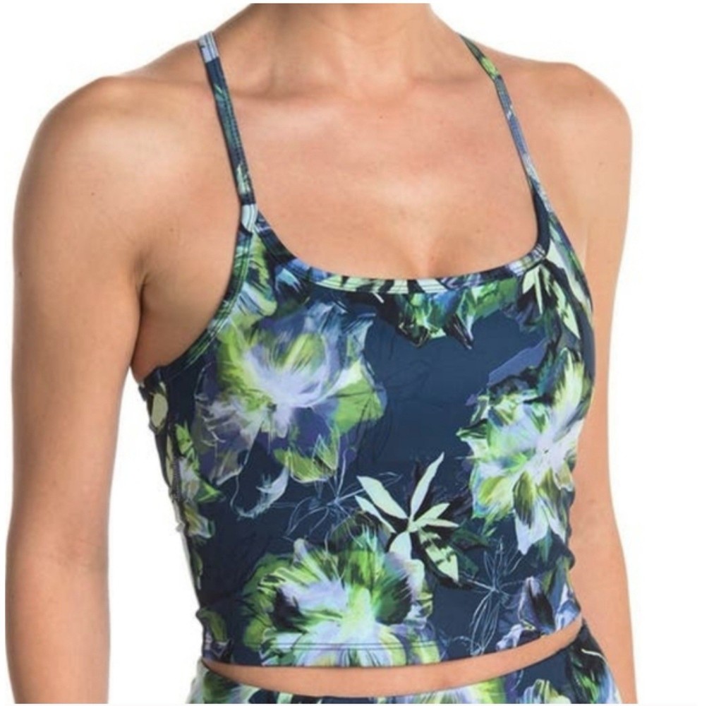 NWT - X by Gottex Blue & Green Floral Print Cropped Cami- Workout Activewear XS