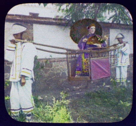Mrs. Reese being carried in Sedan Chair, Chefoo, Yantai, China, 1895, William