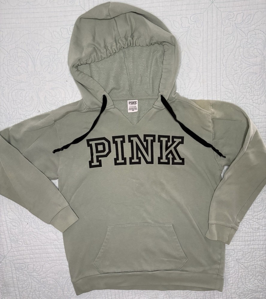 Victoria Secret PINK  Hoodie Sweater Sweatshirt Army Olive Green Size Small
