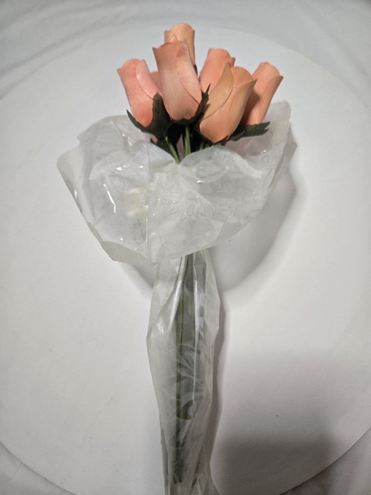 Artificial Wood Rose Bouquet Bunch Peach Green Floral Décor Arrangement