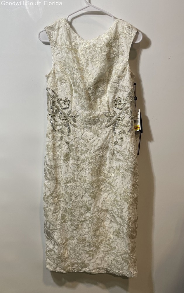 Adrianna Papell Womens White Sleeveless Back Zip Sheath Dress Size 6 With Tag