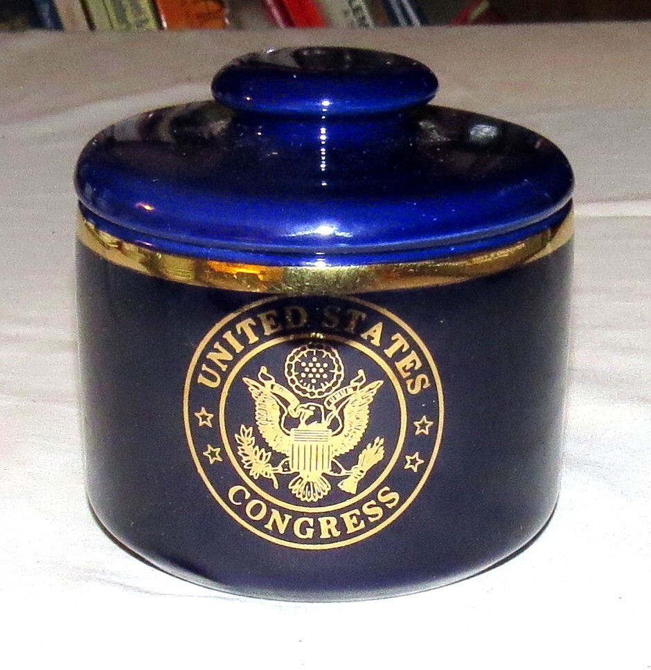 United States Congress Blue and Gold 4 inch Ceramic Vanity Trinket Box with Lid