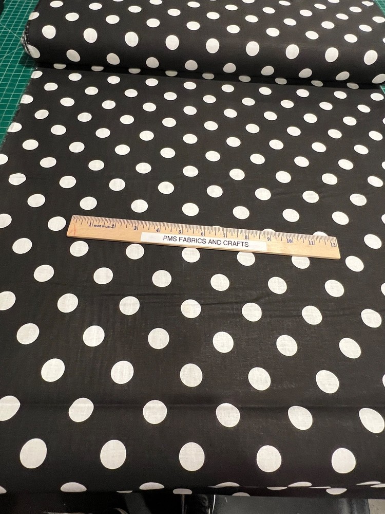 Big Polka Dots 100% cotton fabric by the yard 36 x 44 BLACK background White Dot