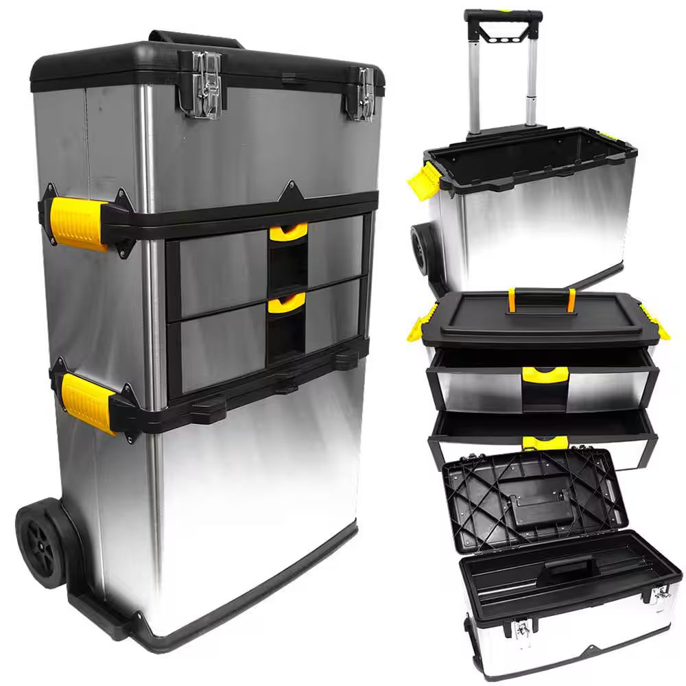 22.25 In. W 3-Drawer Stainless Steel Portable Rolling Tool Box - Upright Chest w