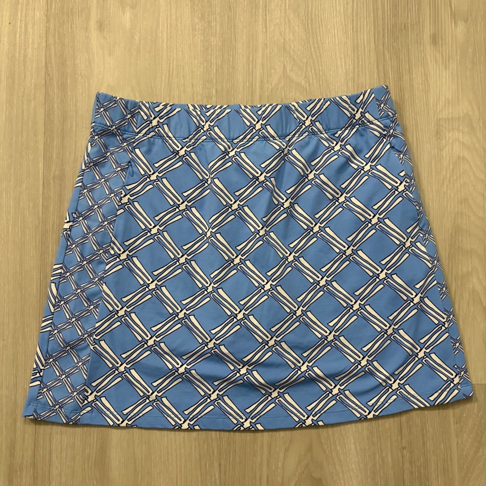 J.McLaughlin Skort Women Blue White Geometric Lattice Print Golf Tennis Size M