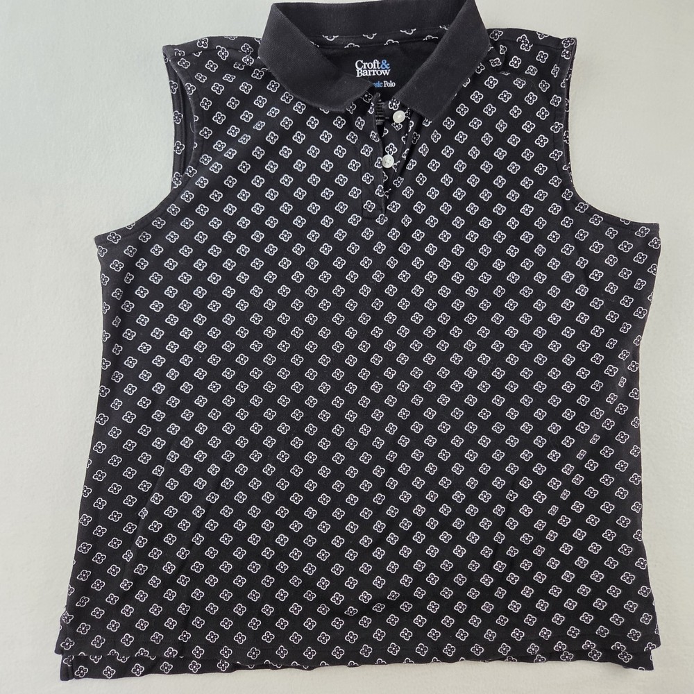 Croft & Barrow Women's Size Large Top Sleeveless Collared Shirt Geometric