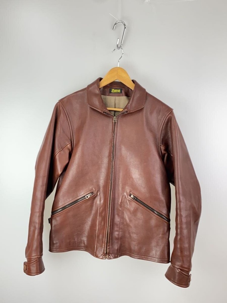 Dapper S Leather Jacket Blouson Size 38 Brown Plain 1516 372
