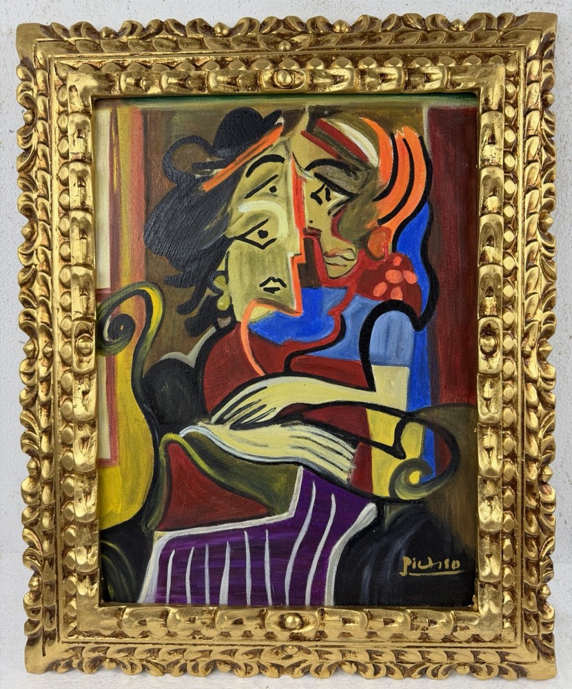 Pablo Picasso (Handmade) Oil On Canvas Signed & Stamped Framed Painting, Vtg Art
