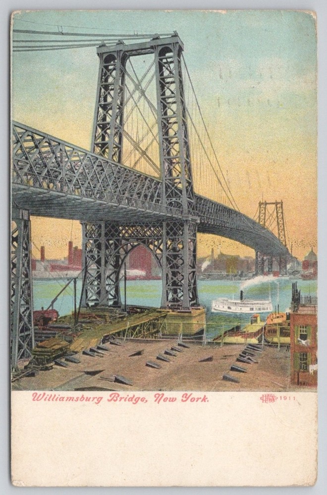 Williamsburg Bridge New York City Postcard 1909 Posted Vintage NY