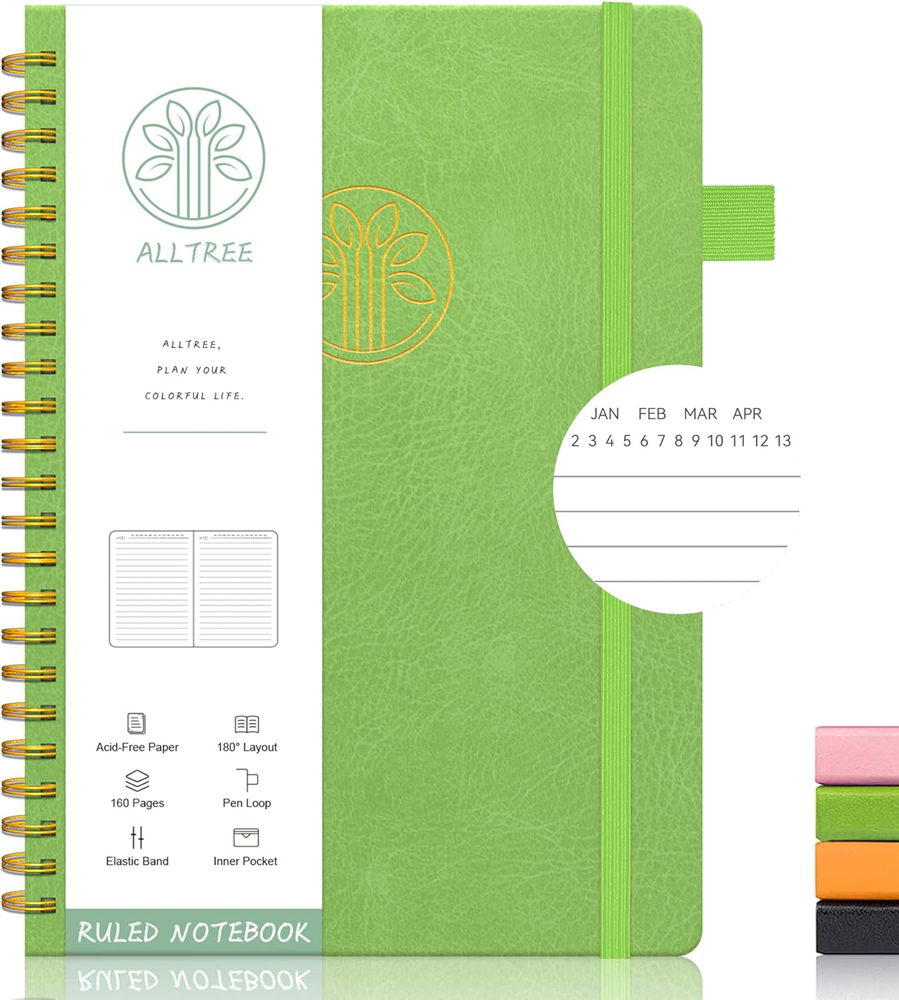 Alltree Lined Spiral Notebook, Hardcover Notebook for Work, Medium A5-6 inches x