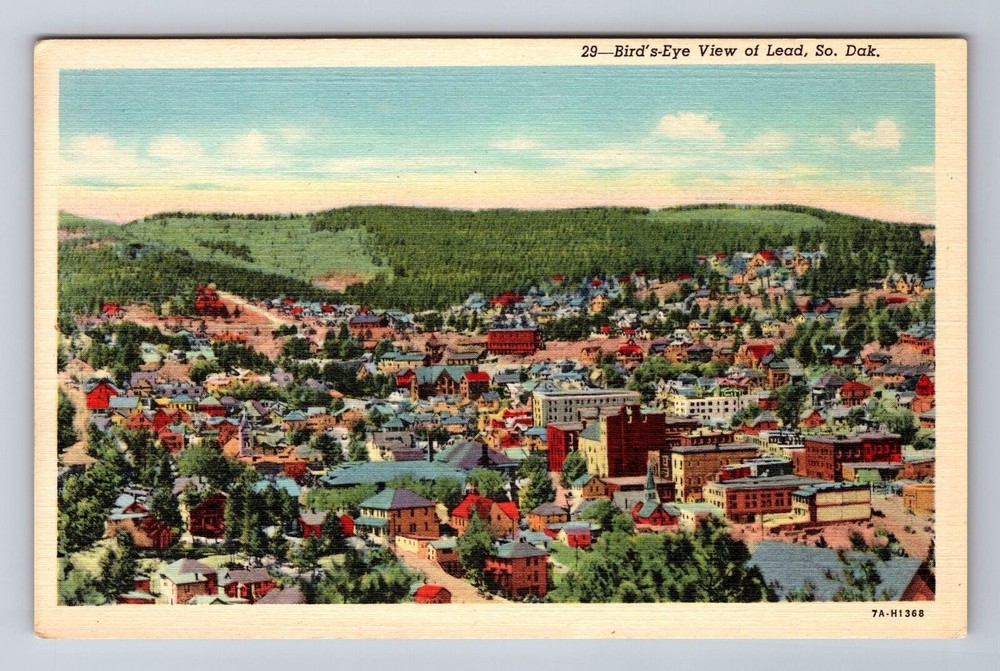Lead SD-South Dakota, Bird's Eye Town View, Antique Vintage Souvenir Postcard