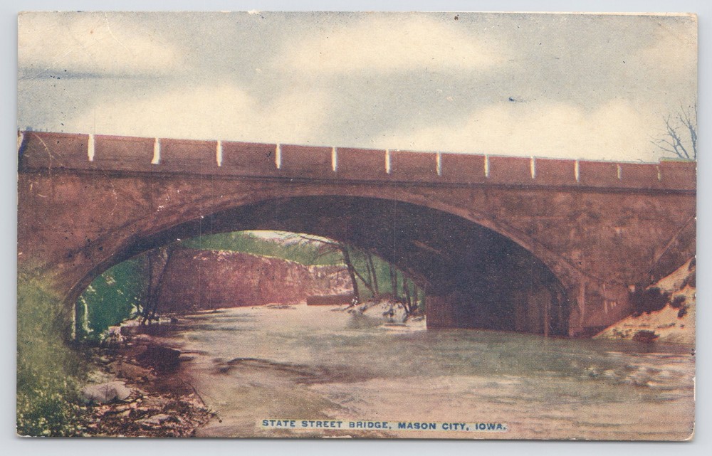 State View~Mason City IA~State Street Bridge Over Willow Creek~Vintage Postcard