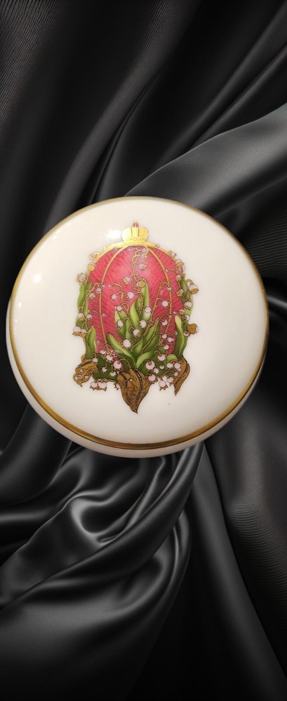 Faberge Limoges Porcelain Trinket Box Lilyof Valley Egg Tsar Nicholas II
