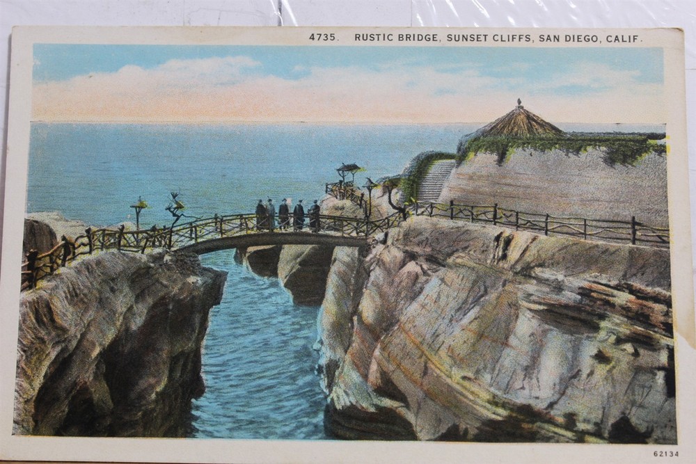 California CA San Diego Sunset Cliffs Rustic Bridge Postcard Old Vintage Card PC