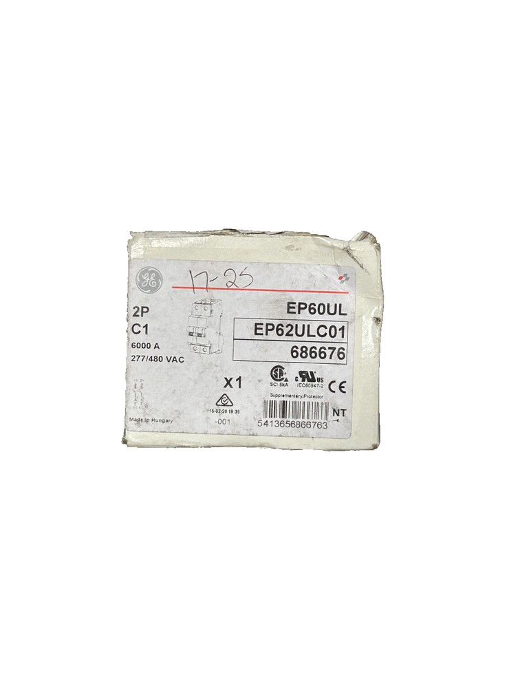 GE EP62ULC01 Miniature Circuit Breaker C1 Amp 2-Pole 277/480VAC
