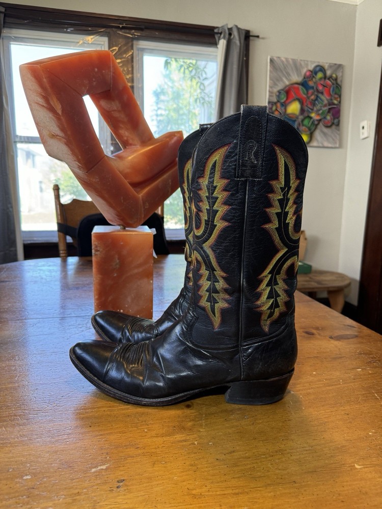 Vintage Rod Patrick Western Black Cowboy Boots Sz 15.5