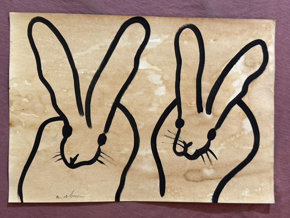 Hunt Slonem painting drawing on old paper signed stamped